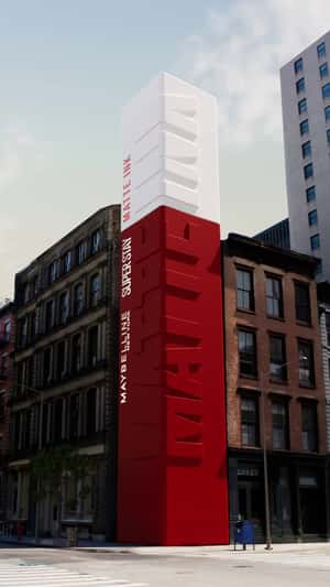 Lipstick Tower on Building in a fake-out-of-home ad of Maybelline