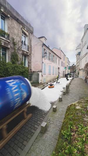 Skiing on Salt-Covered Street