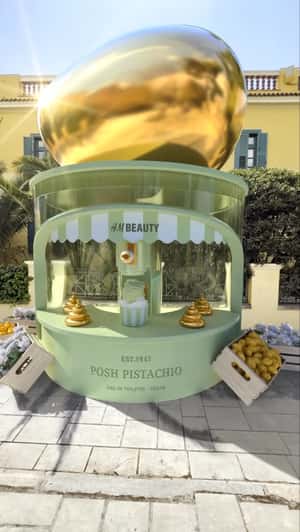 Pistachio Cream Flows from Booth in a fake-out-of-home ad H&M Beauty