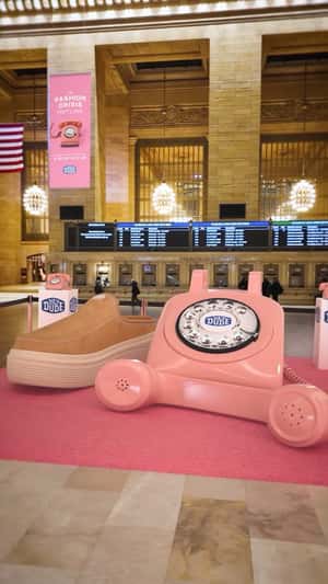 Telephone Rings Beside Shoe in a fake-out-of-home ad of HEYDUDE