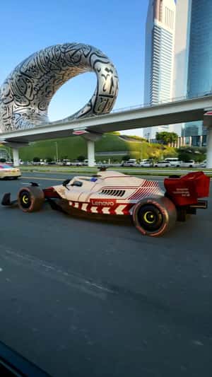 F1 Car Digital Transformation in fake-out-of-home ad of Lenovo
