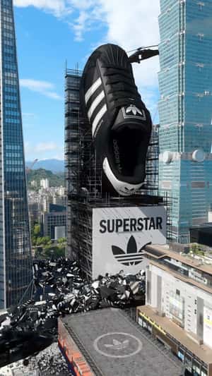 Giant Superstar Shoe Revealed in a Collapsed Building in a fake-out-of-home ad of Adidas