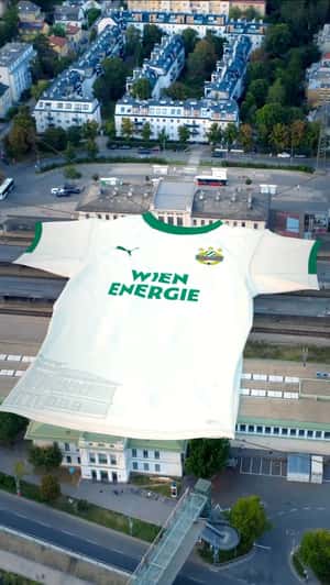 Wien Energie Giant Jersey Over Hütteldorf Station in a fake-out-of-home ad of SK Rapid