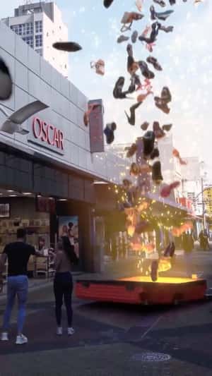 Reindeer Drop Massive Suitcase in a fake-out-of-home ad of Oscar Calçados