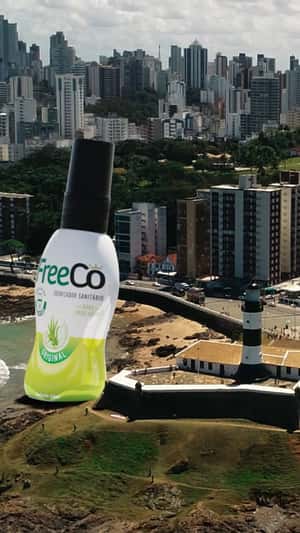 Giant Bottle in Salvador Coastline in a fake-out-of-home ad of FreeCô