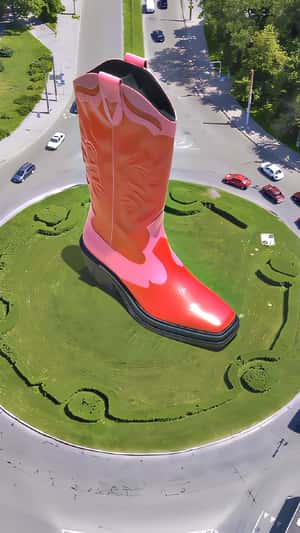 Red Cowboy Boot in fake-out-of-home ad of Pull&Bear