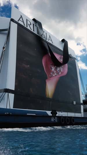 Giant Shopping Bag at Miami Waterfront in a fake-out-of-home ad of Aritzia
