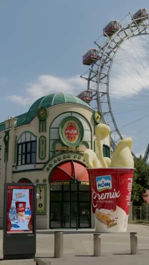 Yogurt Dive at Prater Amusement Park in a fake-out-home ad of NÖM Bleib frisch