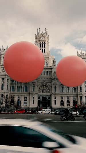Pink Balloons Floating in fake-out-of-home ad of Pull&Bear