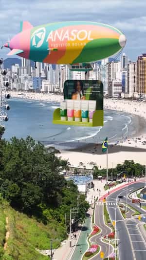 Blimp Drop Products on Shore in a fake-out-of-home product of Anasol