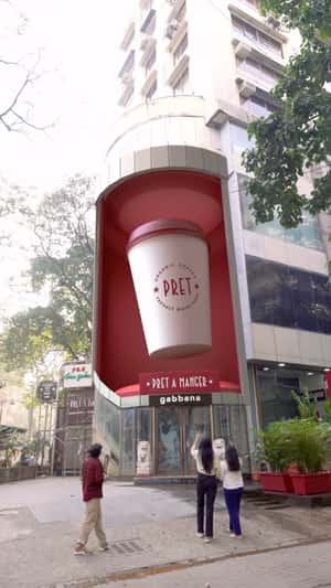 Giant Coffee Cup at Gabbana House in a fake-out-of-home ad of Pret A Manger