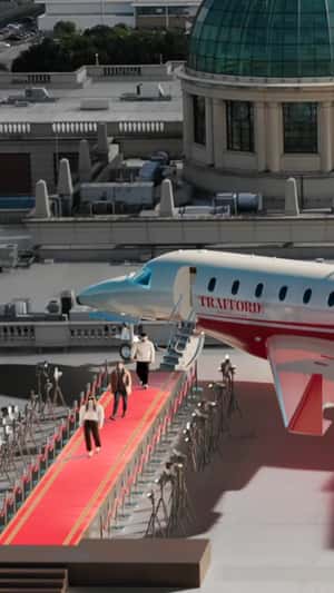 Airplane Landing on Roof in a fake-out-of-home ad of The Trafford Centre 