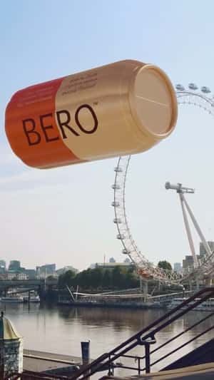 Giant Floating Beer Can Over London in a fake-out-of-home ad of BERO