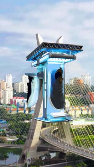 Giant Sneakers Display at Standing Bridge in a fake-out-of-home ad of Polo Go