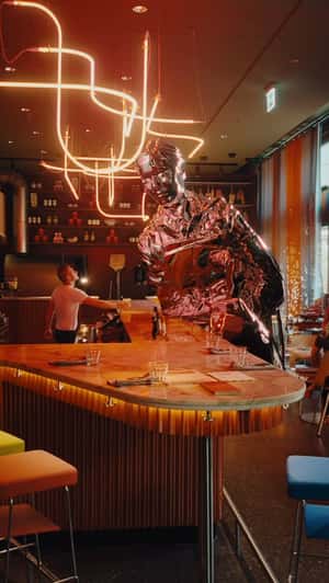 Statue Tours the Hotel in a fake-out-of-home ad of 25hours Hotels