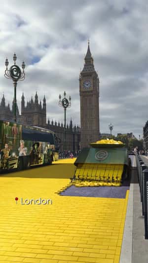 Yellow Brick Path Connects Cities in a fake-out-of-home ad of Wicked: For Good