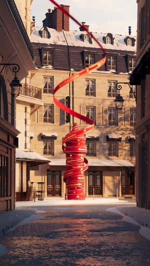 Red Ribbon Spins In Paris in a fake-out-of-home ad of Maison Francis Kurkdjian