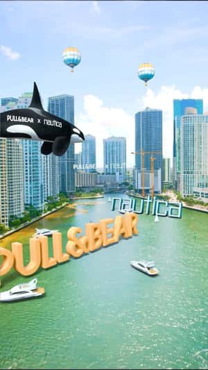 Pull&Bear x Nautica Floating Whale in fake-out-of-home ad of Pull&Bear
