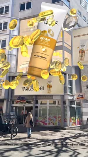 Giant Pantene Bottle Float From Store in a fake-out-of-home ad of DM
