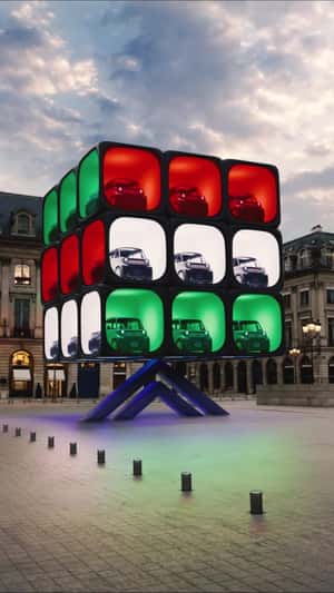 Massive Rubik’s Cube in Palace Vendôme in a fake-out-of-home ad of Citroën 
