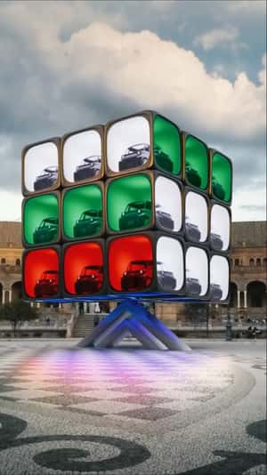 Giant Rubik’s Cube at Plaza de España in a fake-out-of-home ad of Citroën 