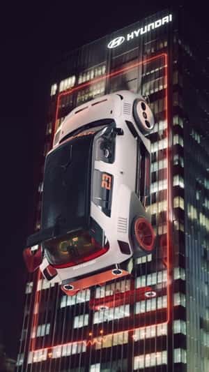 "Insteroid" Suspended on Gangnam HQ Facade in a fake-out-of-home ad of Hyundai