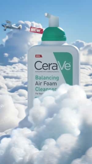Giant Bottle Pumps Foam in the Sky in a fake-out-of-home ad of CeraVe