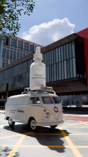 Giant Installation on a Volkswagen in a fake-out-of-home ad of The Ordinary 