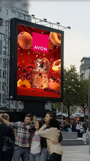 Giant Peaches and Red Peppers in London in a fake-out-of-home ad of Avon