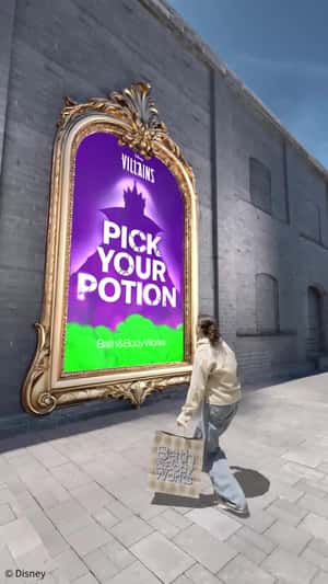 Giant "Villains" Magic Mirror in a fake-out-of-home ad of Bath & Body Works 