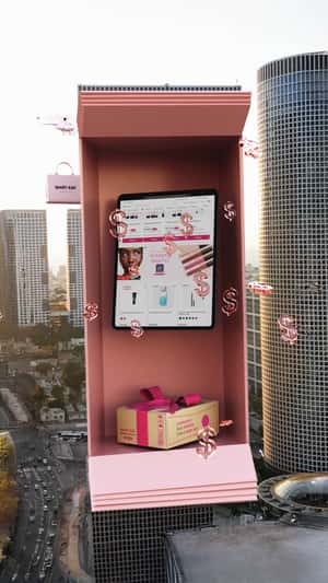 Giant Tablet Reveal At Azrieli Center in a fake-out-of-home ad of Mary Kay