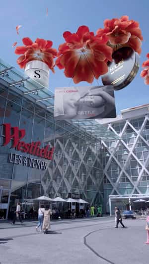 Giant Flowers at Westfield Les 4 Temps in a fake-out-of-home ad of Nocibé 