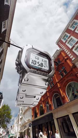 Giant Watch Hangs on Building in a fake-out-of-home ad of G-Shock