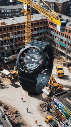 Giant Watch at Construction Site in a fake-out-of-home ad of G-Shock