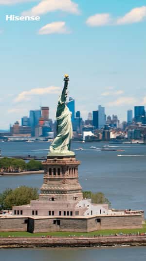 AC Cools the Statue of Liberty in a fake-out-of-home ad of Hisense