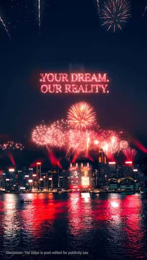 Fireworks Display at Victoria Harbour in a fake-out-of-home ad of Adidas