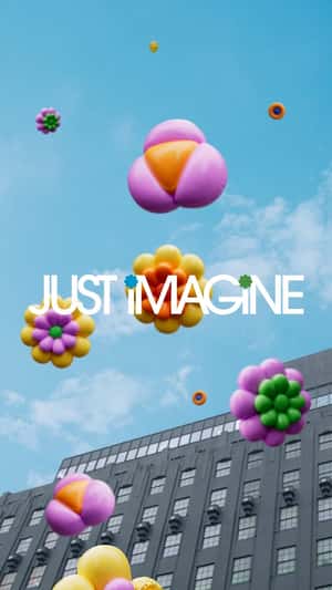 Flower Balloons Float at Storefront in a fake-out-of-home ad of Bloomingdale's 