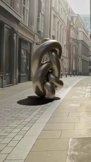 Huge Silver Knot Installation London in a fake-out-of-home ad of Level Shoes