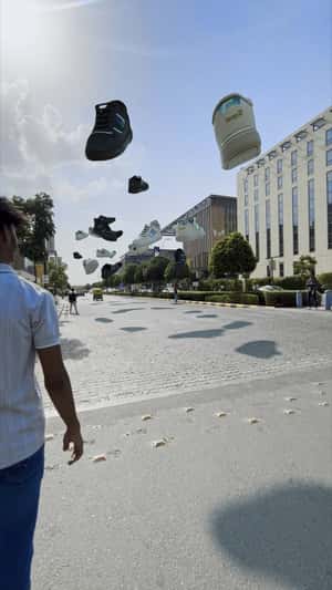 Floating Giant Sneakers in a fake-out-of-home ad of Liberty Shoes 