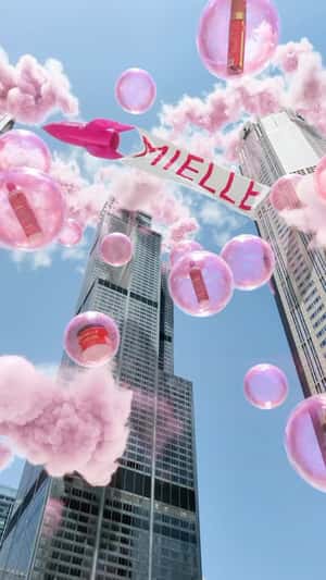 Pink Bubbles and Clouds in City in a fake-out-of-home ad of Mielle Organics