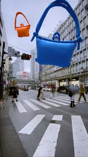 Giant Soft Bags Float Across City Streets in a fake-out-of-home ad of Ölend 