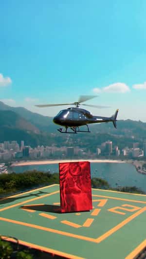 Giant Shopping Bag Land on Morro de Urca Helipad in a fake-out-of-home ad of Reserva