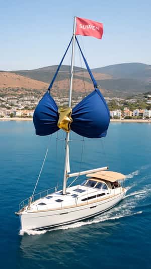 Giant Bra Sail on Yacht at Sea in a fake-out-of-home ad of Suwen