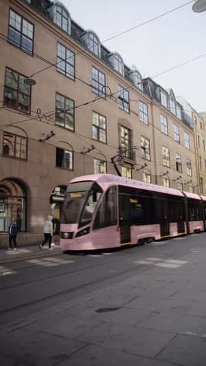 Pink Tram Installation on Prinsens Gate in a fake-out-of-home ad of Who is She 