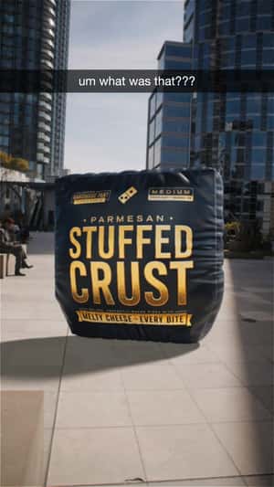 Large Black Pizza Box Nearly Bursts in a fake-out-of-home ad of Domino's 