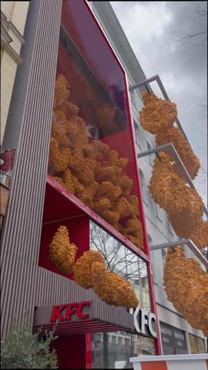 Giant Fried Chicken Vending Machine on Facade in a fake-out-of-home ad of KFC