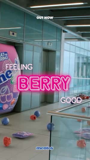 Giant Berry Container Inside Elevator in a fake-out-of-home ad of Mentos