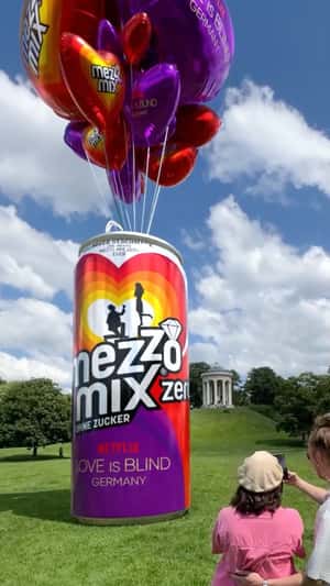 Giant Can Delivered at Englishcher Garten in a fake-out-of-home ad of Mezzo Mix