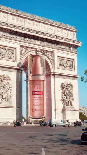 Emily In Paris Giant Banner at Arc de Triomphe in a fake-out-of-home ad of Eudora