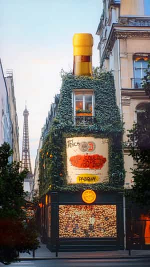 Giant Bottle Installation on Store in a fake-out-of-home ad of Pasqua Wines 